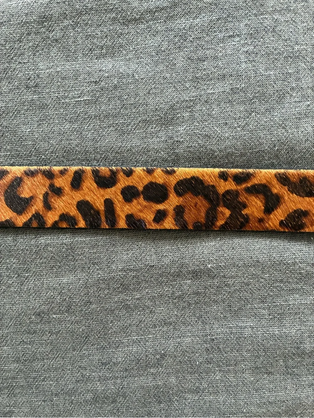 NA-KD Leather Leopard Print Calf Hair Belt with Gold Buckle